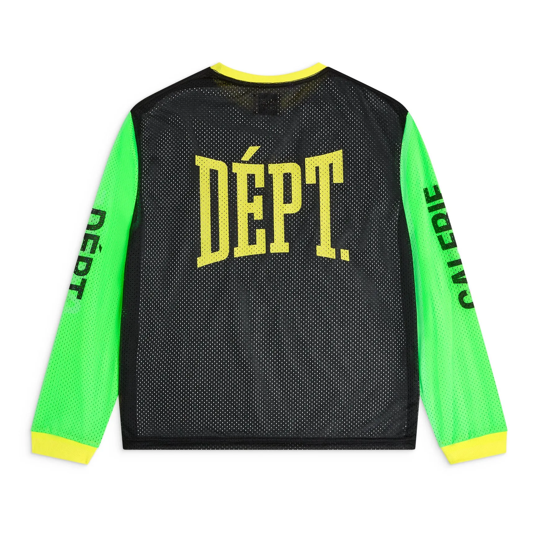 GALLERY DEPT. SPORT ELEGANT L/S BLK/GRN/YLW DEPT. Mesh color-blocked long-sleeved jersey. Black S-XL mesh item is a must-have for every fashionista. Soft, breathable and comfortable to wear alone. Layered to match the fashion pioneer. Original dyed mesh fabric. No color difference. Original printing process. Durable after washing and does not fall off. Original consistent main label/hangtag/composition and water label.